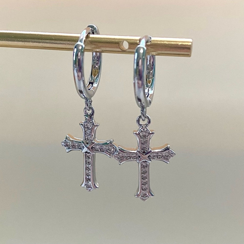 Silver cross earrings with cz stones